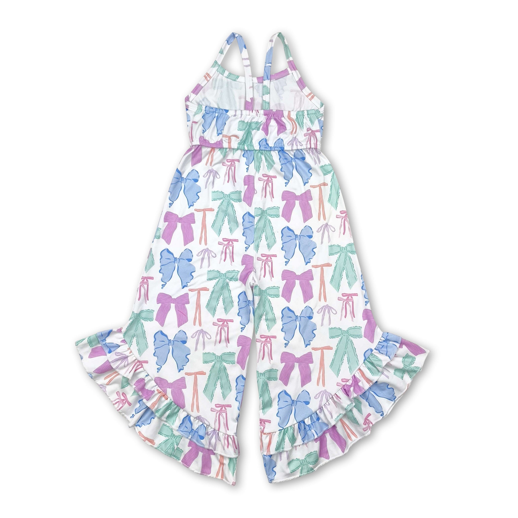 Straps colorful bows ruffle toddler girls jumpsuit