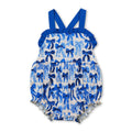 Blue ruffle straps bows baby girls summer romper