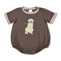 Short sleeves brown dog embroidery kids boys summer romper