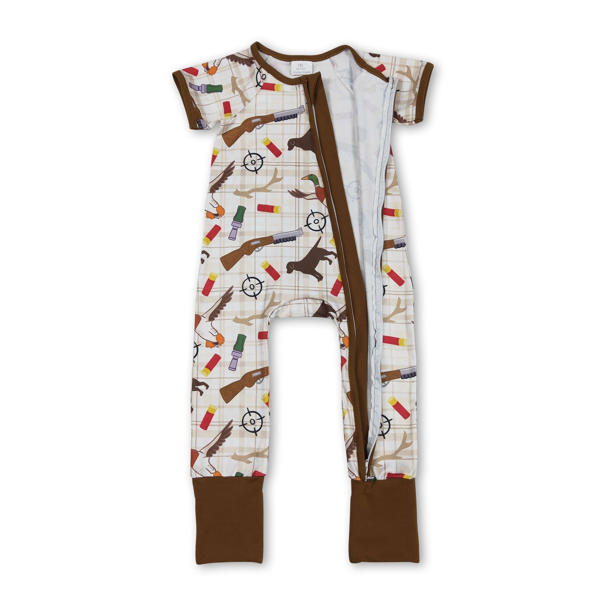 Short sleeves duck call dog baby boy zipper romper