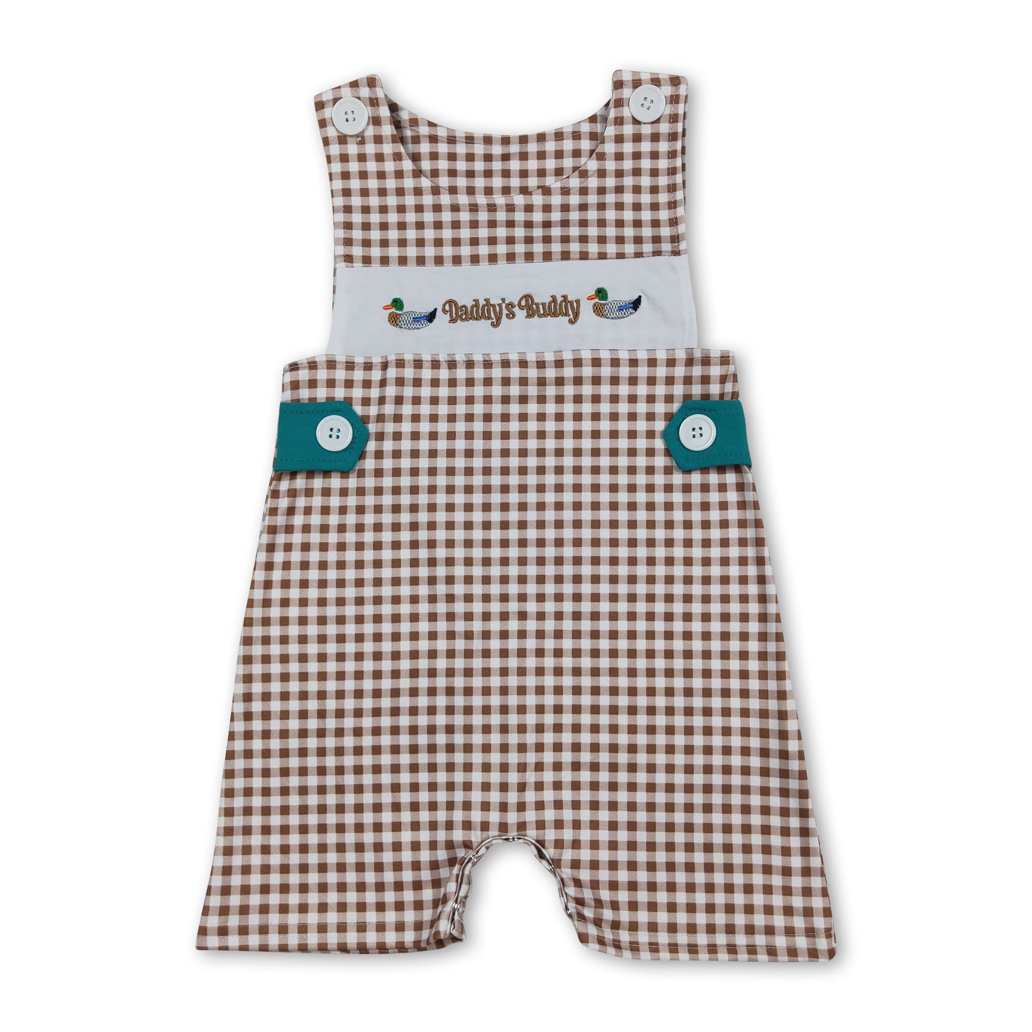 Sleeveless plaid daddy's buddy duck baby boy romper