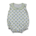 Sleeveless green light blue floral baby girls summer romper