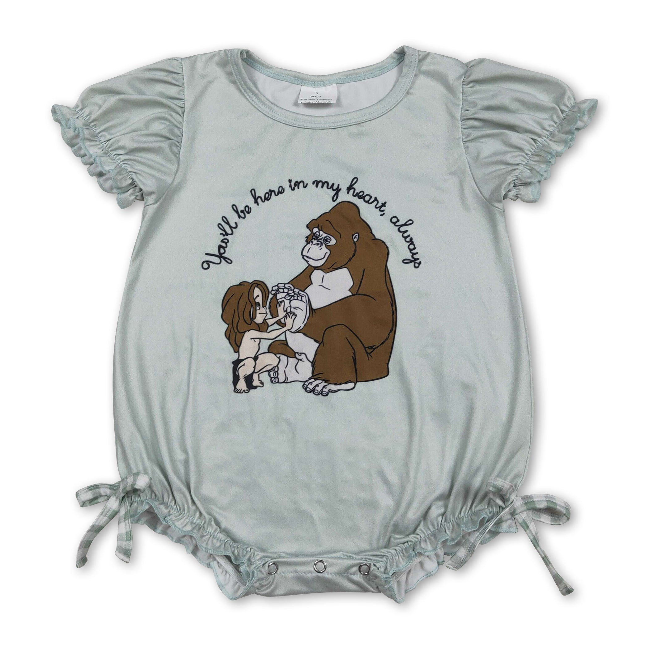 Short sleeves you'll be here in my heart baby girls romper