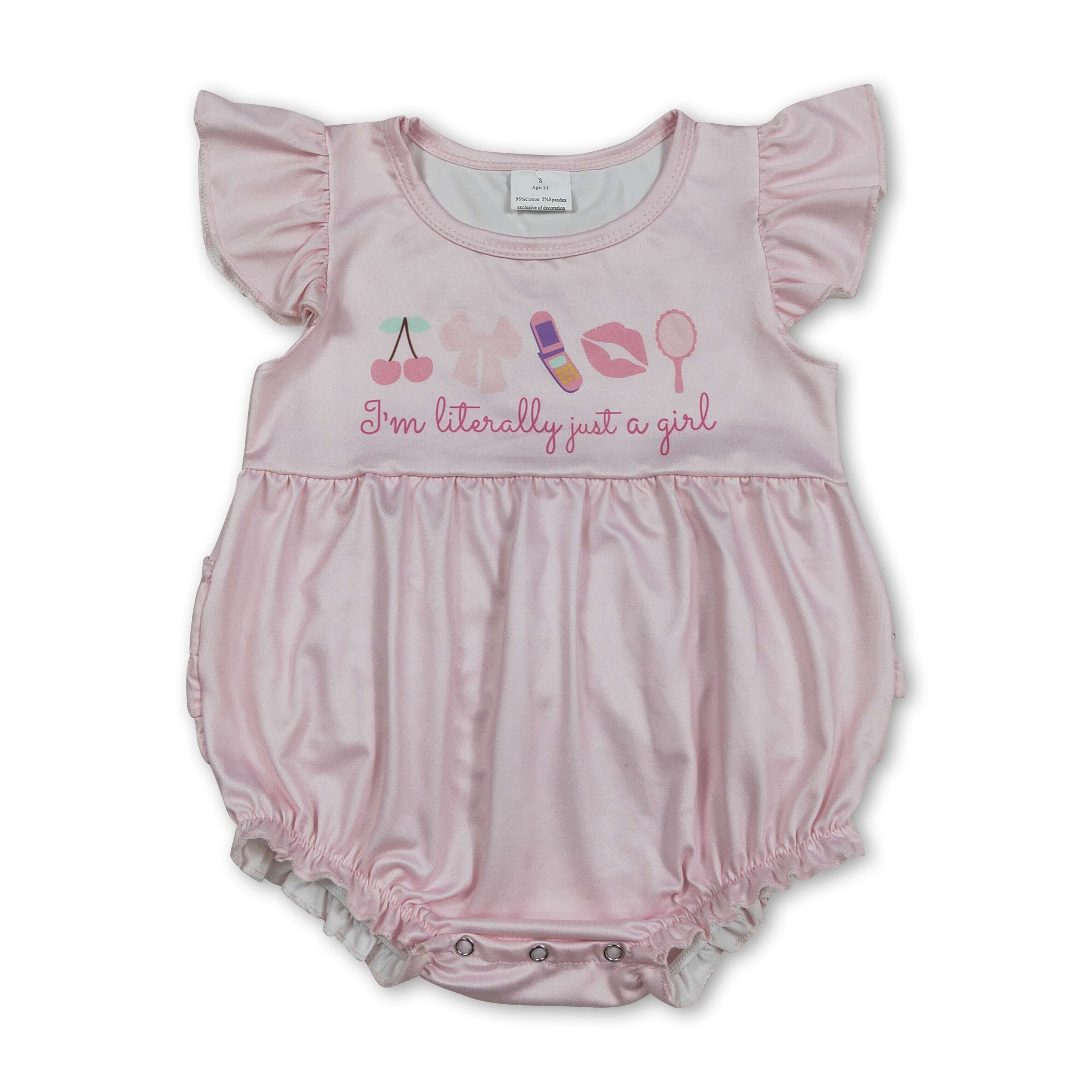 I'm literally just a girl ruffle make up baby romper