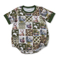 Short sleeves duck plaid patchwork baby boy romper