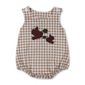 Sleeveless plaid duck embroidery baby boy romper