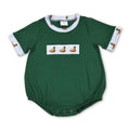 Short sleeves duck embroidery green baby boy summer romper