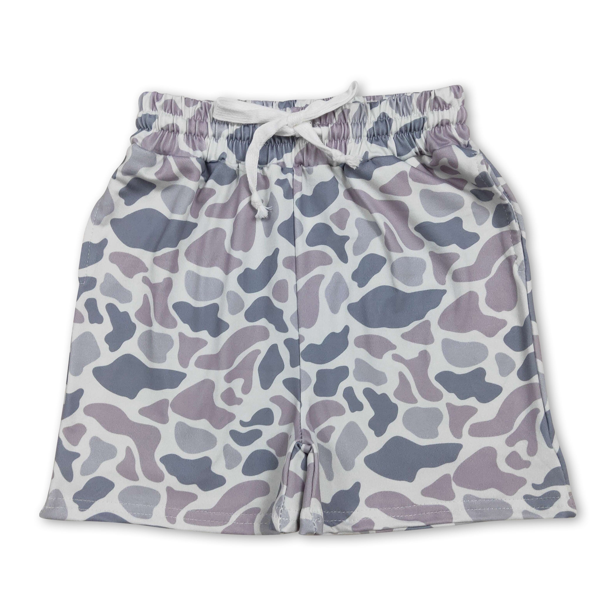 Grey camo drawstring kids boys summer shorts