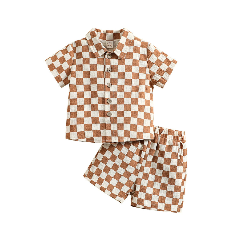 Cotton And Linen Short Sleeve Lapel Polo Shirt Two-piece Set