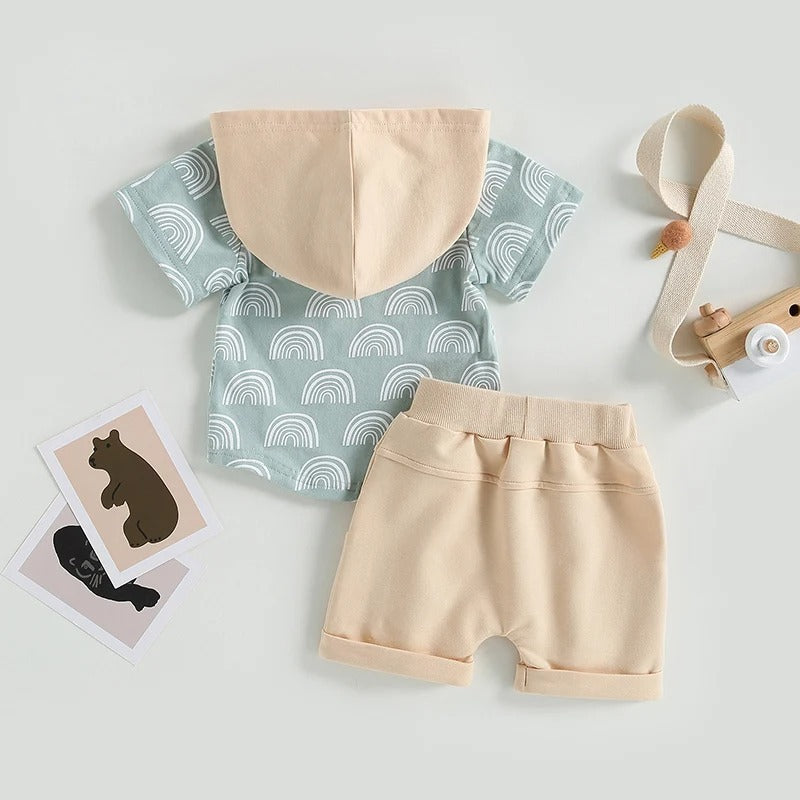 Boys' Fashion Printed Short-sleeved Shorts Suit