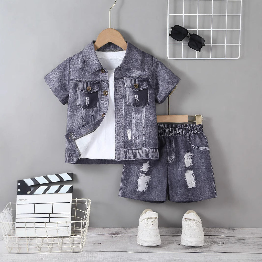 Trendy Style Broken Hole Design Shorts Suit