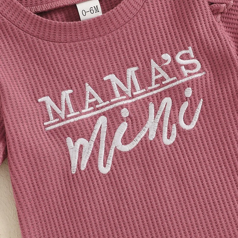 Girls Fashion Letter I Embroidery Waffle Suit