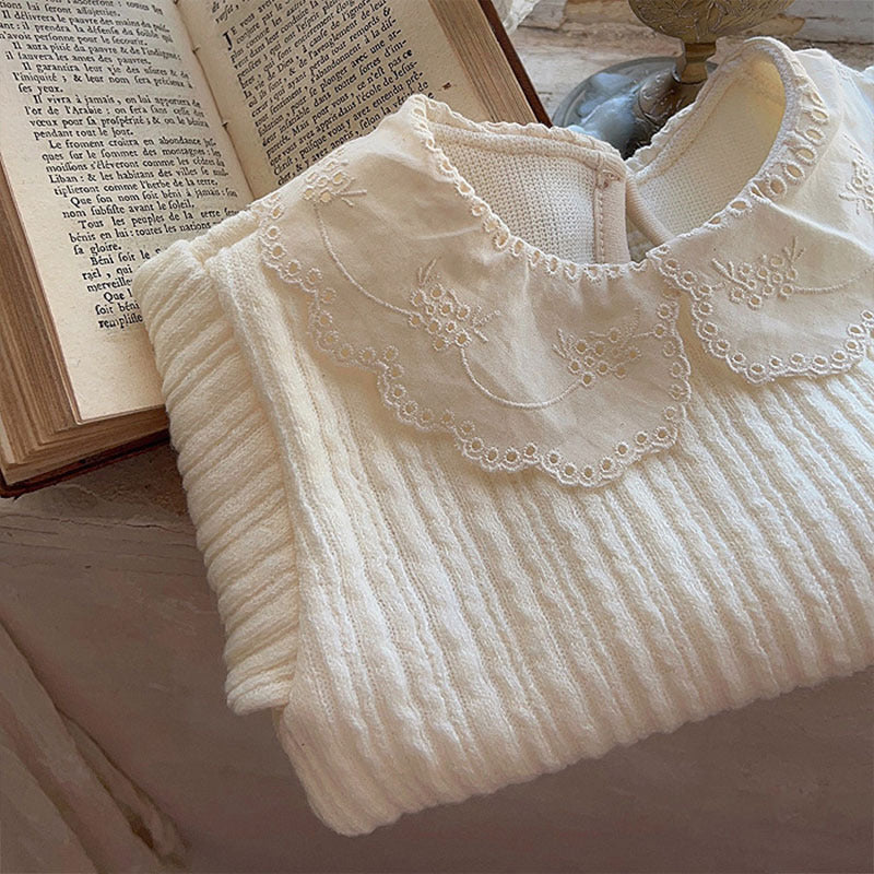 Girls' Baby Thickened Cotton Lace Collar Top