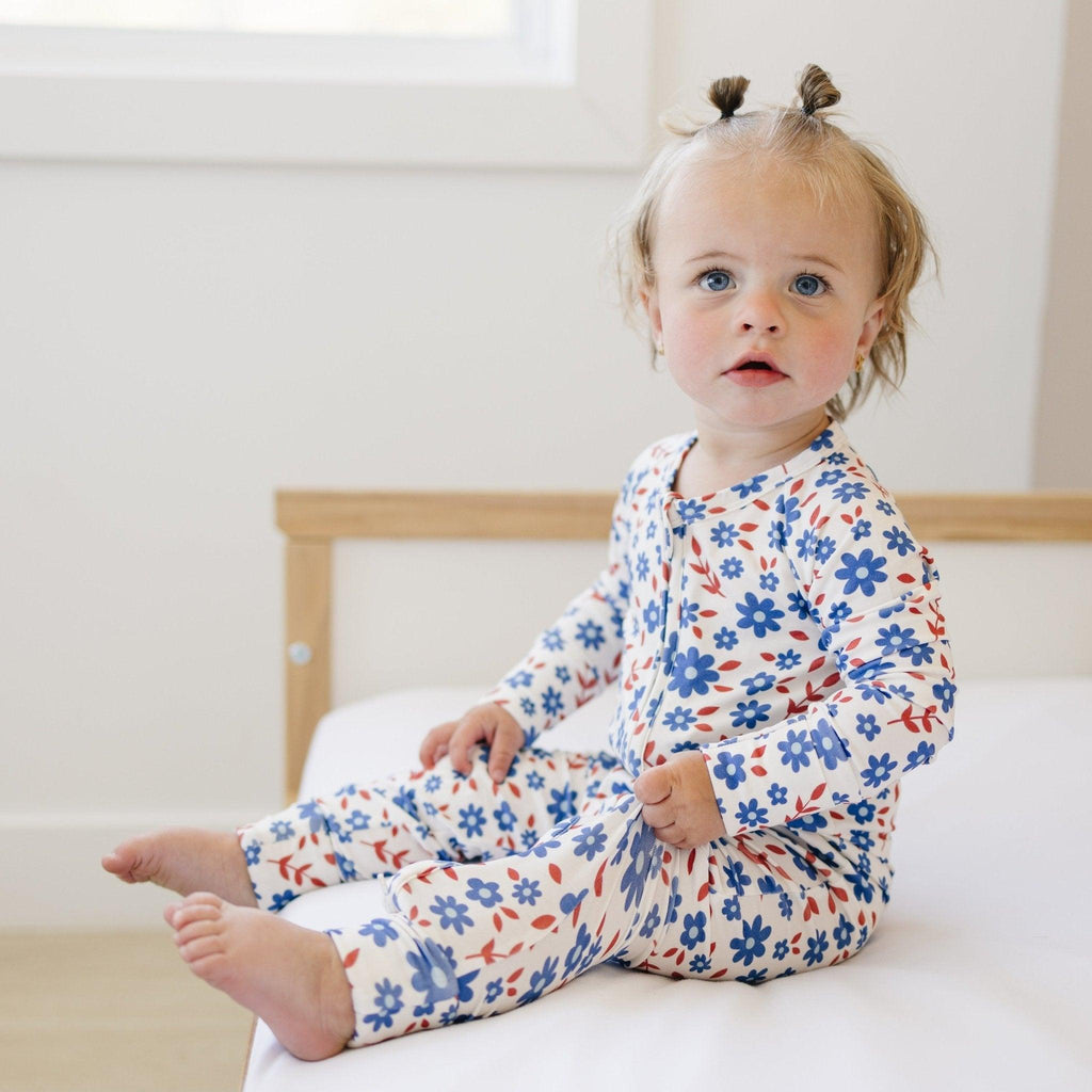 Red White & Blooms Bamboo Zippy Romper *3-6m left