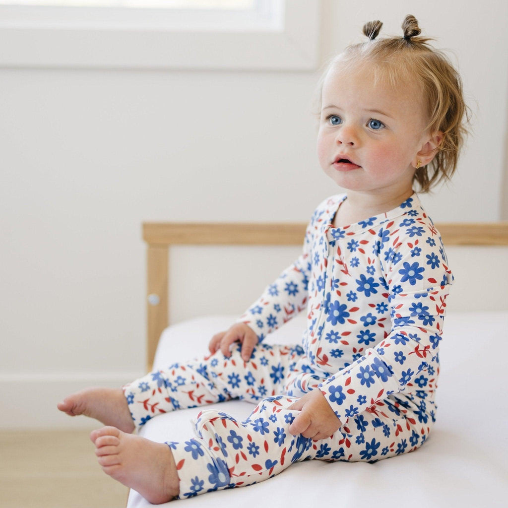 Red White & Blooms Bamboo Zippy Romper *3-6m left