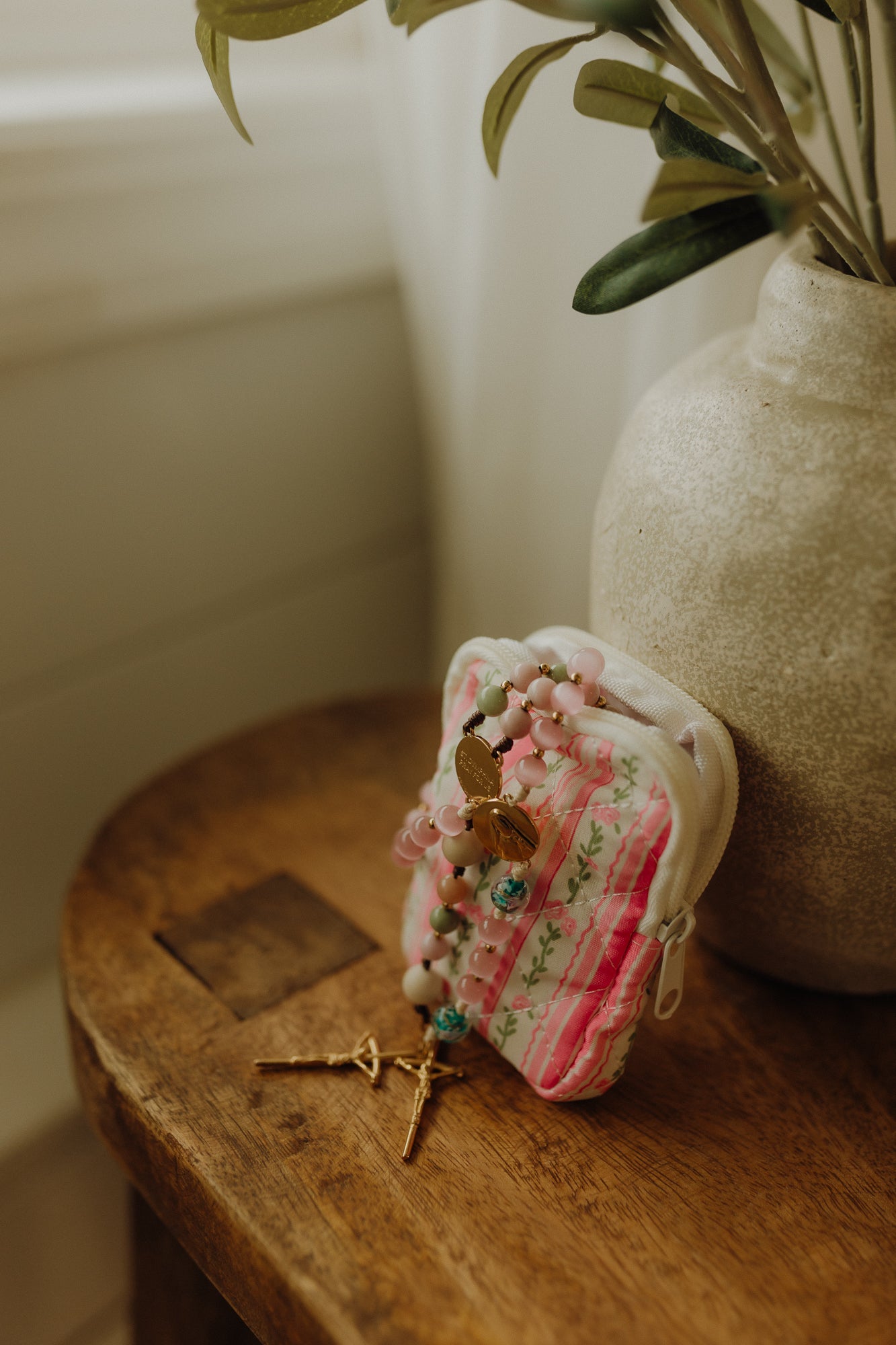 Pink Floral Rosary Pouch
